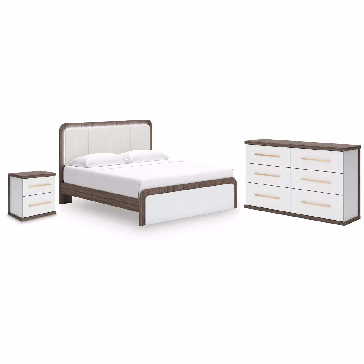 Kendanport King Upholstered Bed, Dresser and Nightstand - Image 2