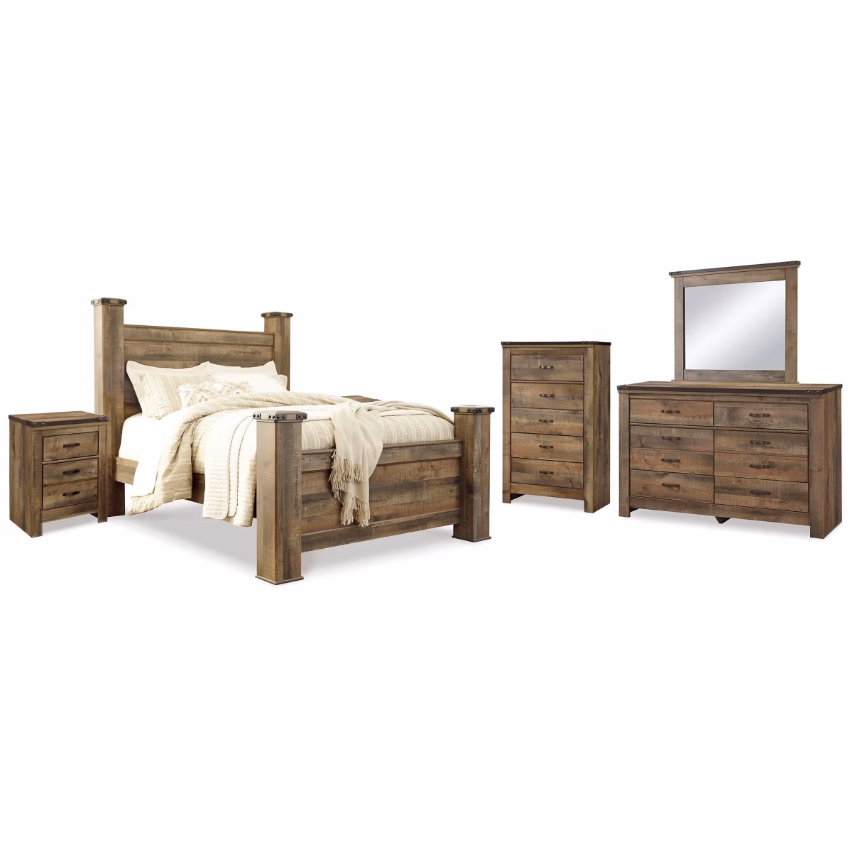 Trinell Queen Poster Bed, Dresser, Mirror, Chest and 2 Nightstands - Image 2