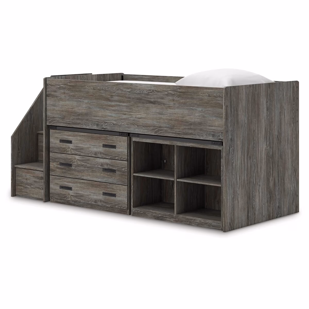Frandern Twin Loft Bed with Bookcase and Drawer Storage - Image 6