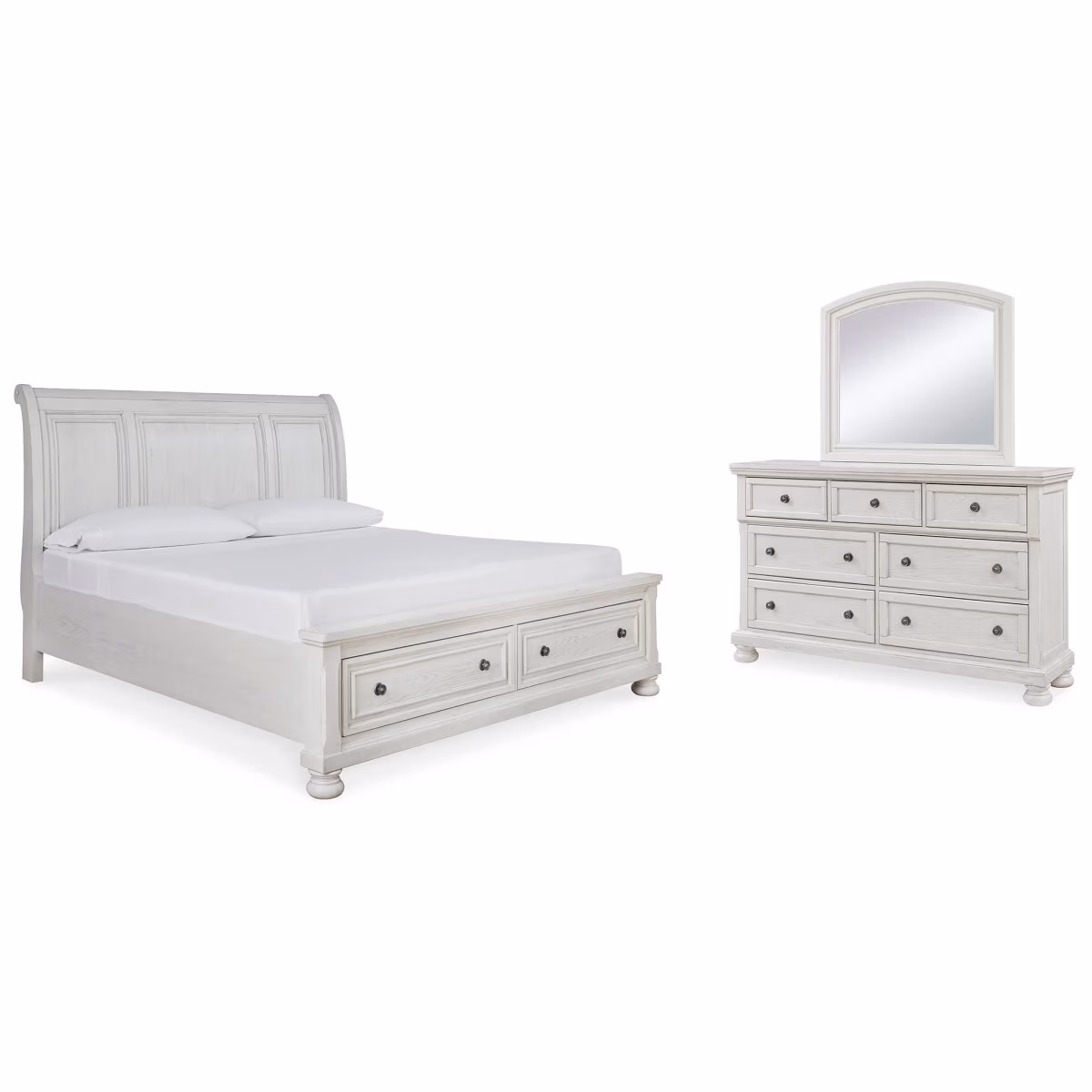 Robbinsdale Queen Sleigh Storage Bed, Dresser and Mirror - Image 2