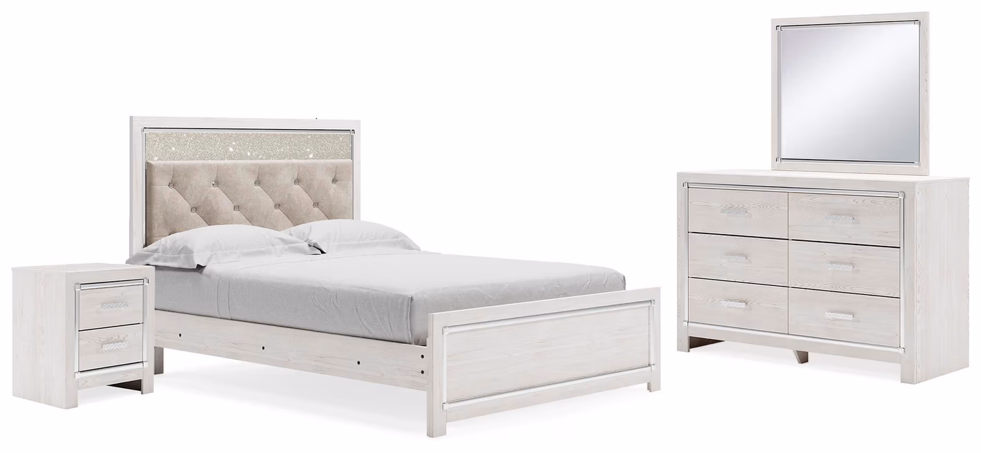 b728f8e315f4787fbfb6691cad8776a8 Altyra Queen Upholstered Panel Bed, Dresser, Mirror, and Nightstand - Image 1