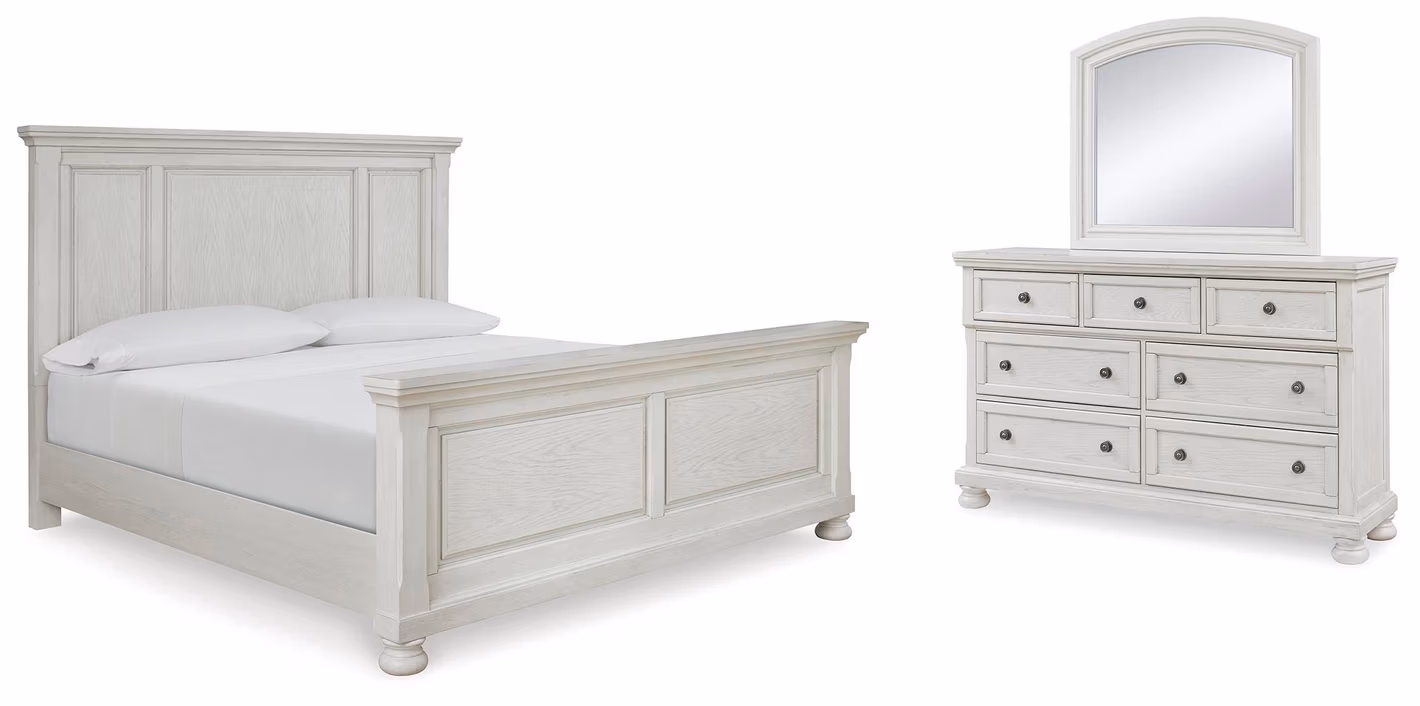 be46d26309c32941f3d594ab9912a5a6 Robbinsdale Queen Panel Bed, Dresser and Mirror - Image 1