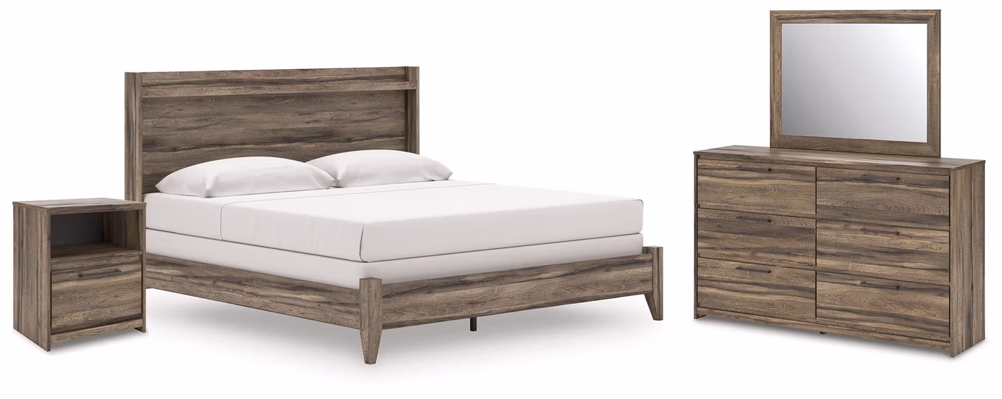 Elbrim King Panel Bed, Dresser, Mirror and Nightstand