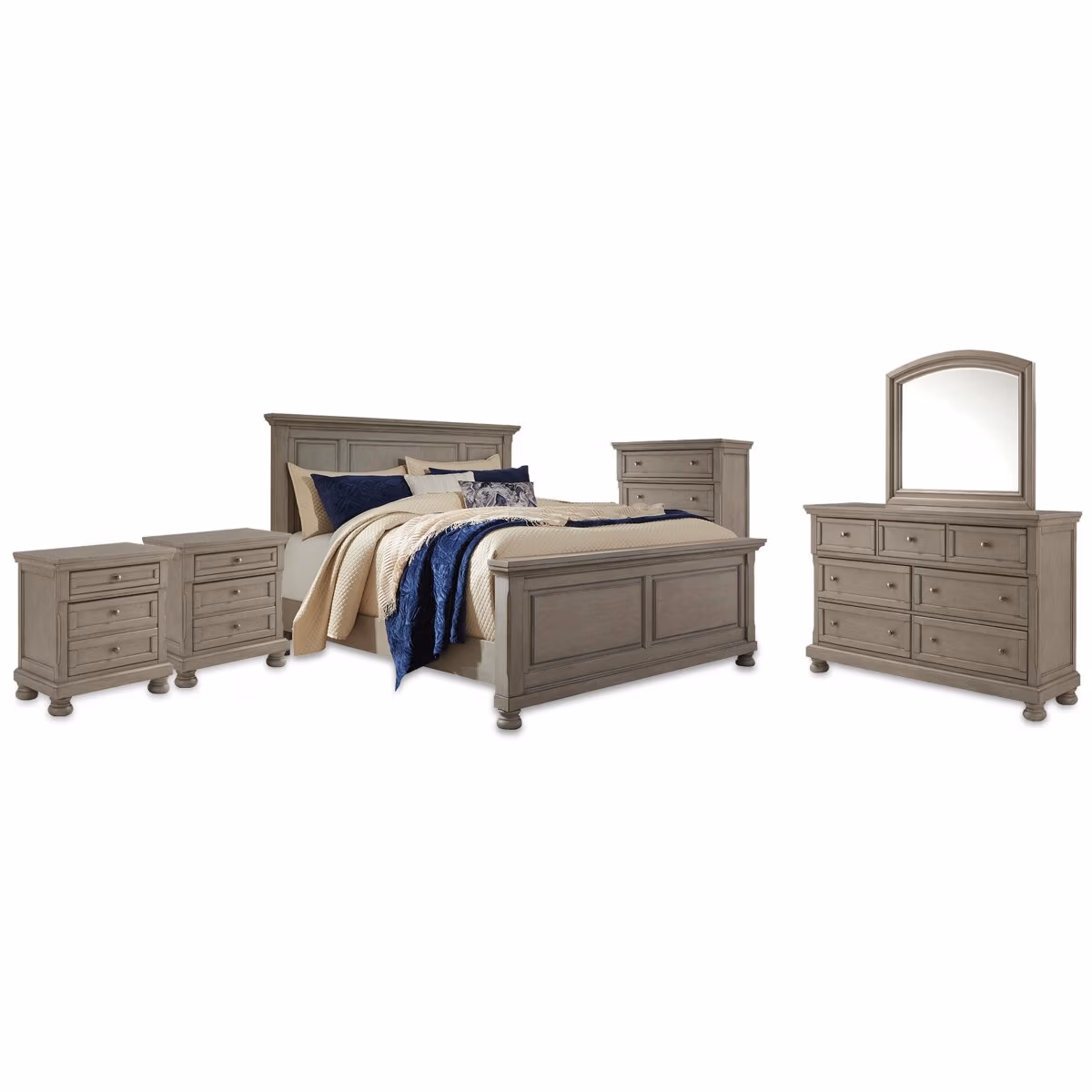 Lettner King Panel Bed, Dresser, Mirror, Chest and 2 Nightstands - Image 2