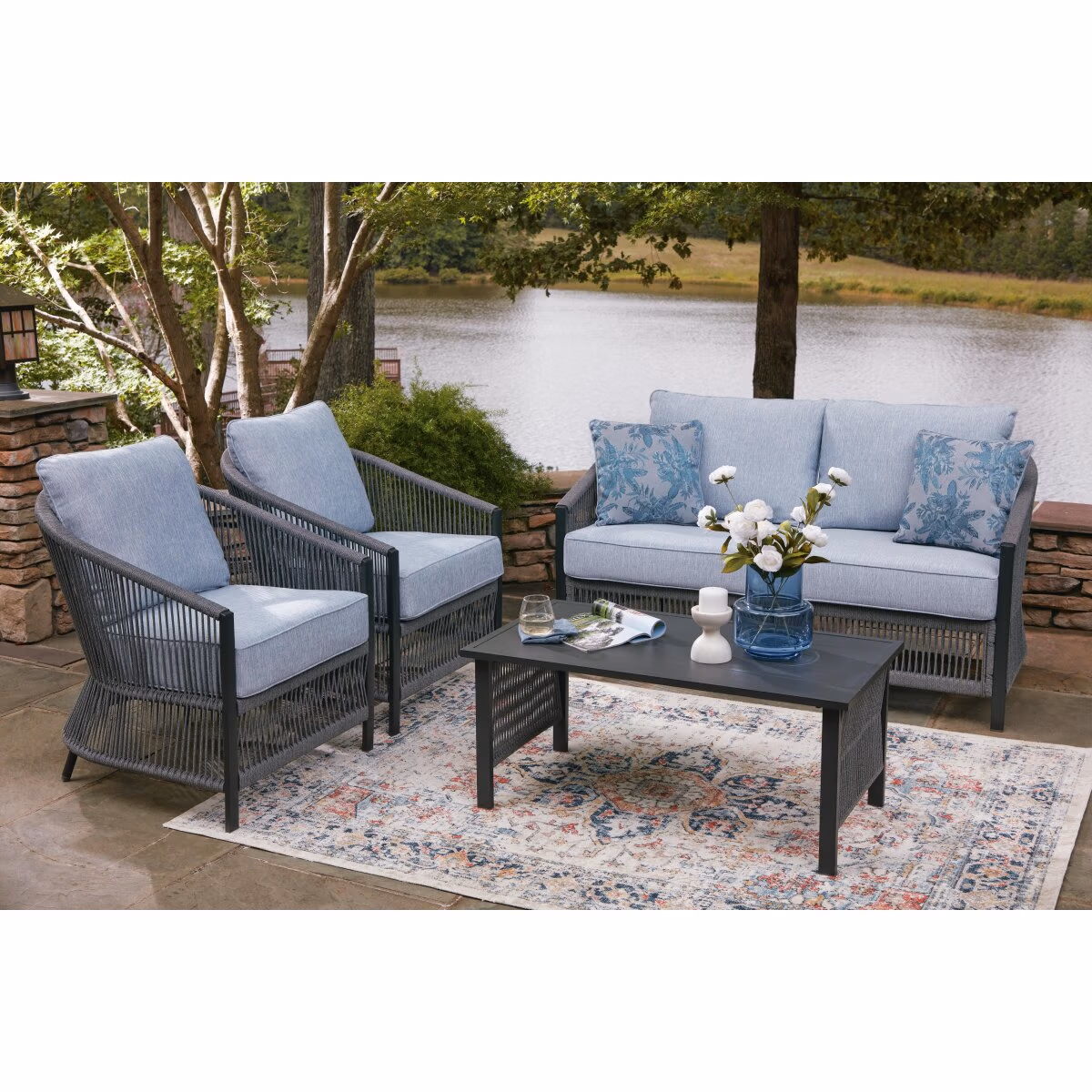 Bridges Beach Outdoor Love/Chairs/Table Set (Set of 4) - Image 6