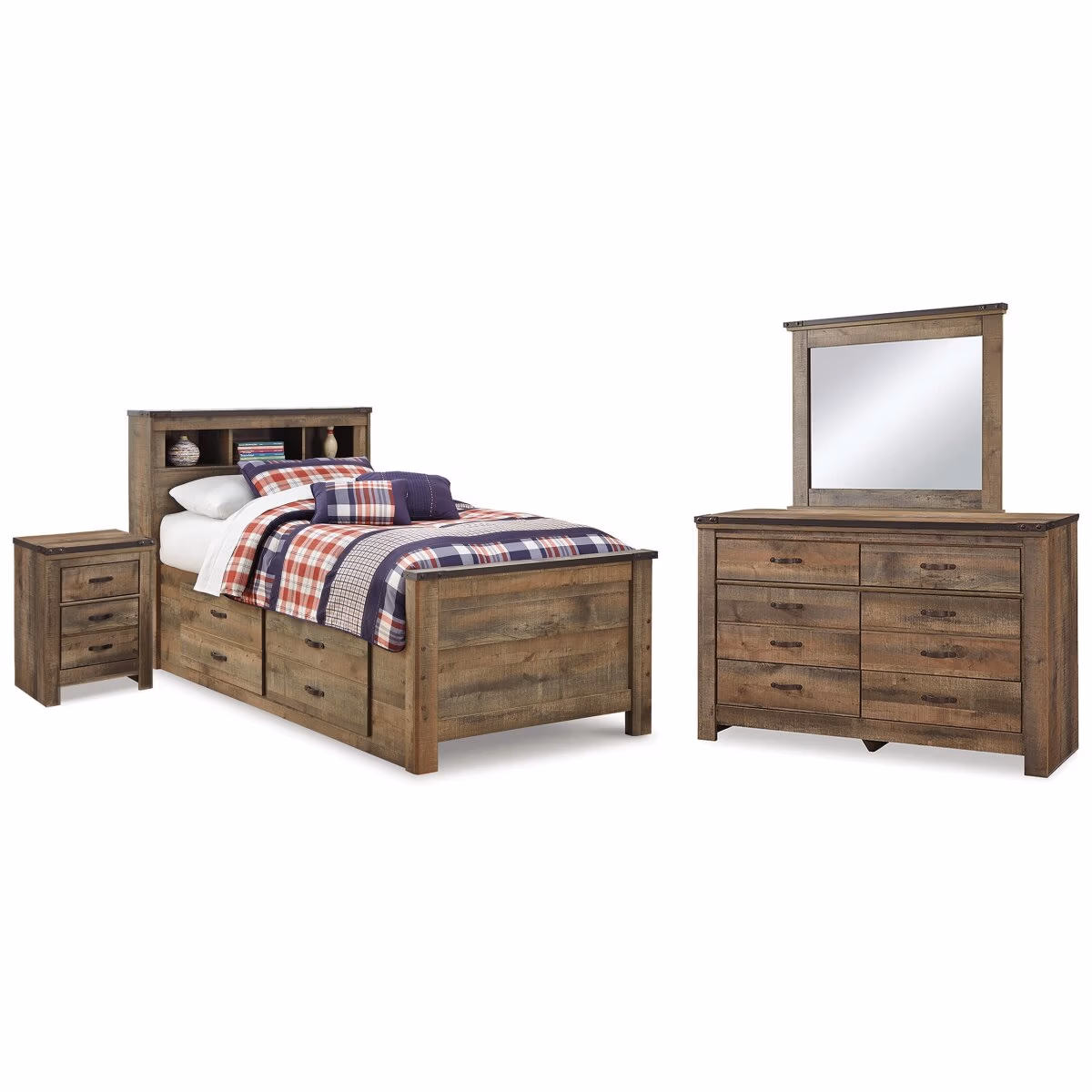Trinell Twin Bookcase Storage Bed, Dresser, Mirror and Nightstand - Image 2