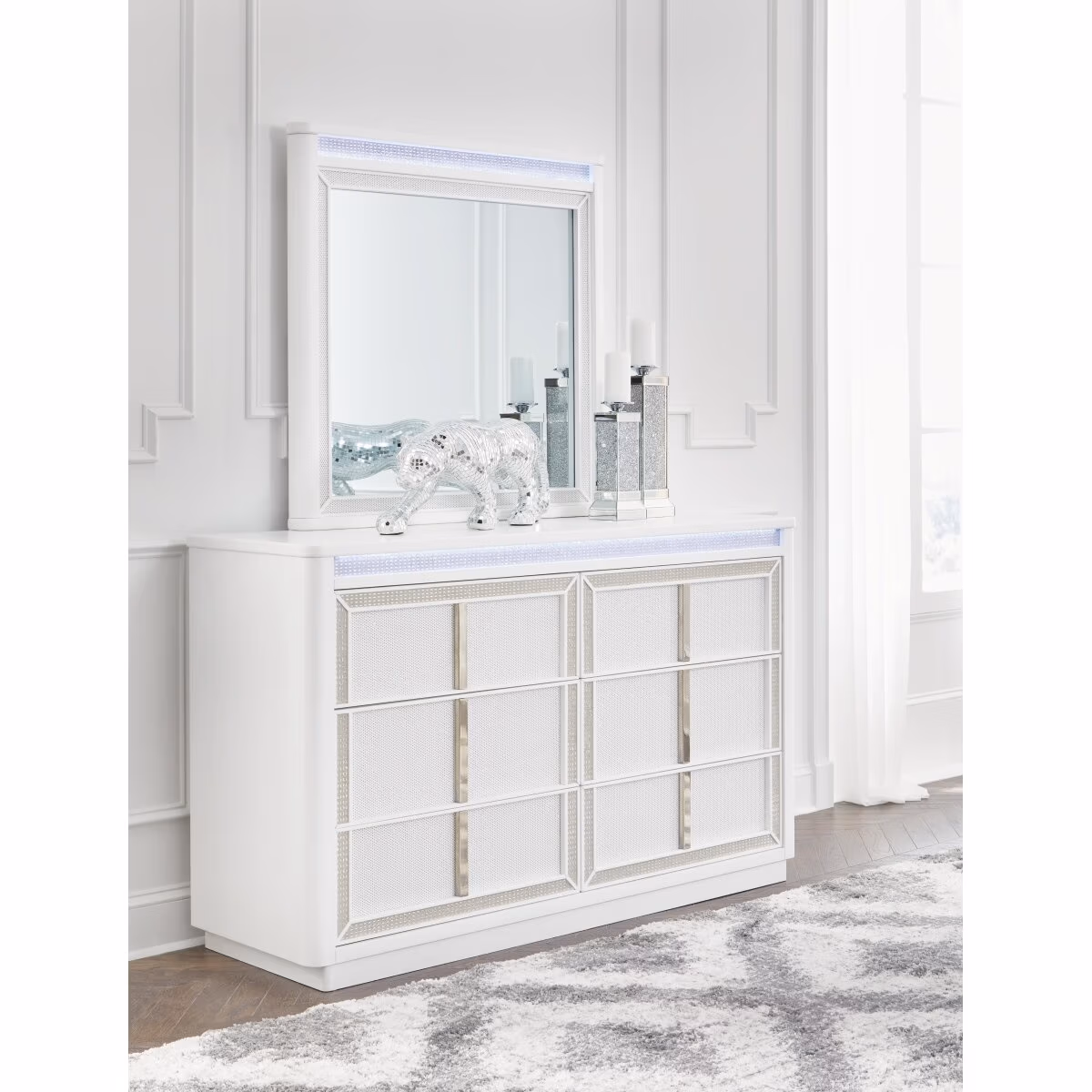 Chalanna Queen Upholstered Storage Bed, Dresser and Mirror - Image 12