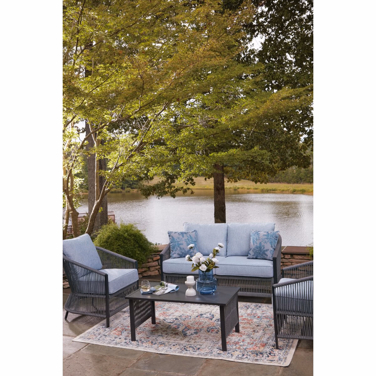 Bridges Beach Outdoor Love/Chairs/Table Set (Set of 4) - Image 11