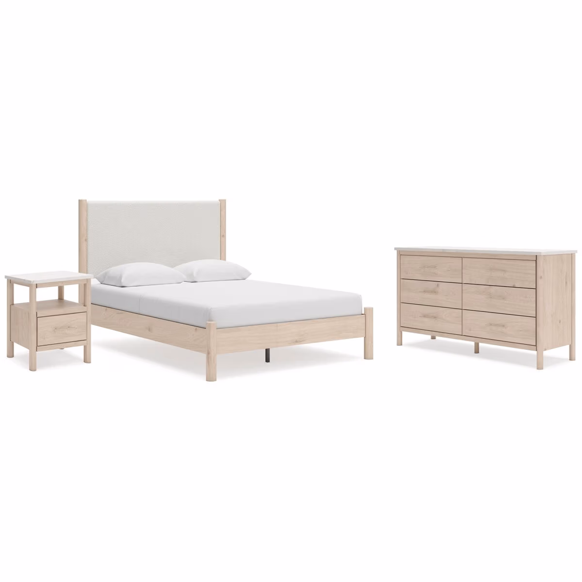 Cadmori Queen Upholstered Panel Bed, Dresser and Nightstand - Image 2