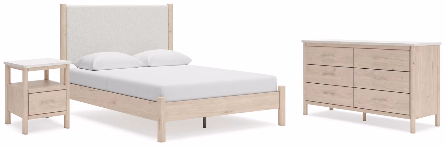 d7b051617345d47a4f913a2abe921814 Cadmori Queen Upholstered Panel Bed, Dresser and Nightstand - Image 1