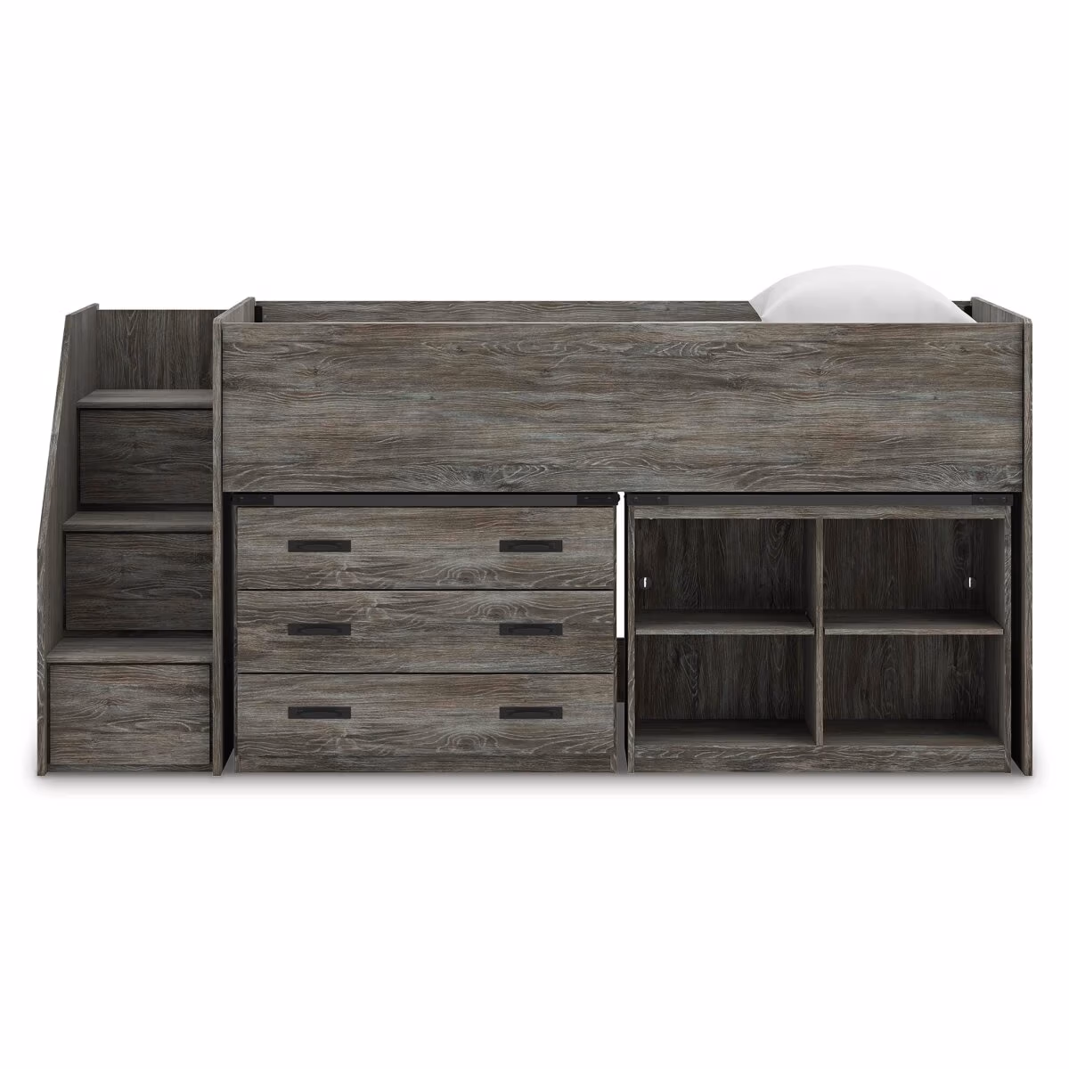 Frandern Twin Loft Bed with Bookcase and Drawer Storage - Image 8