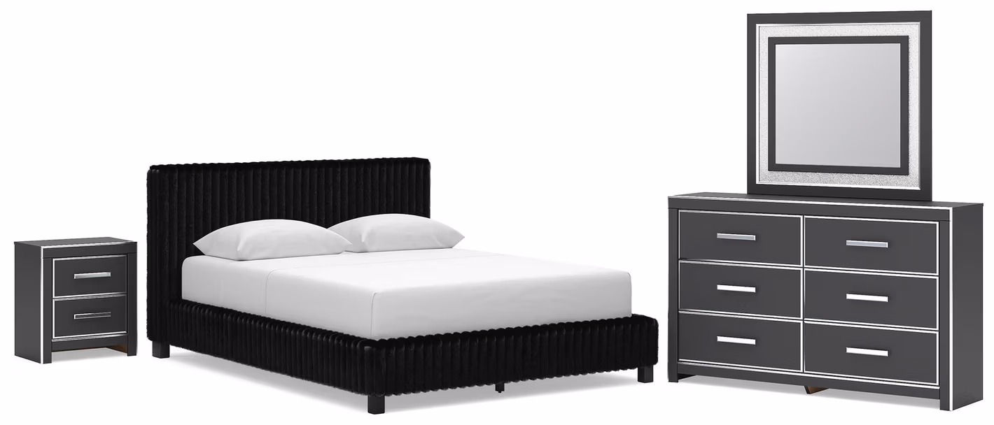Zuraleus Queen Upholstered Bed, Dresser, Mirror and Nightstand