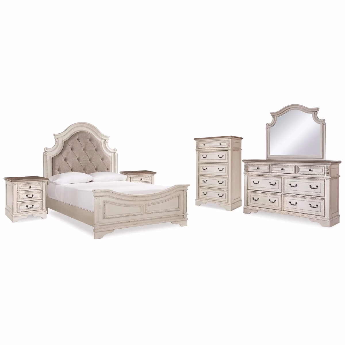 Realyn Queen Upholstered Panel Bed, Dresser, Mirror, Chest and 2 Nightstands - Image 3