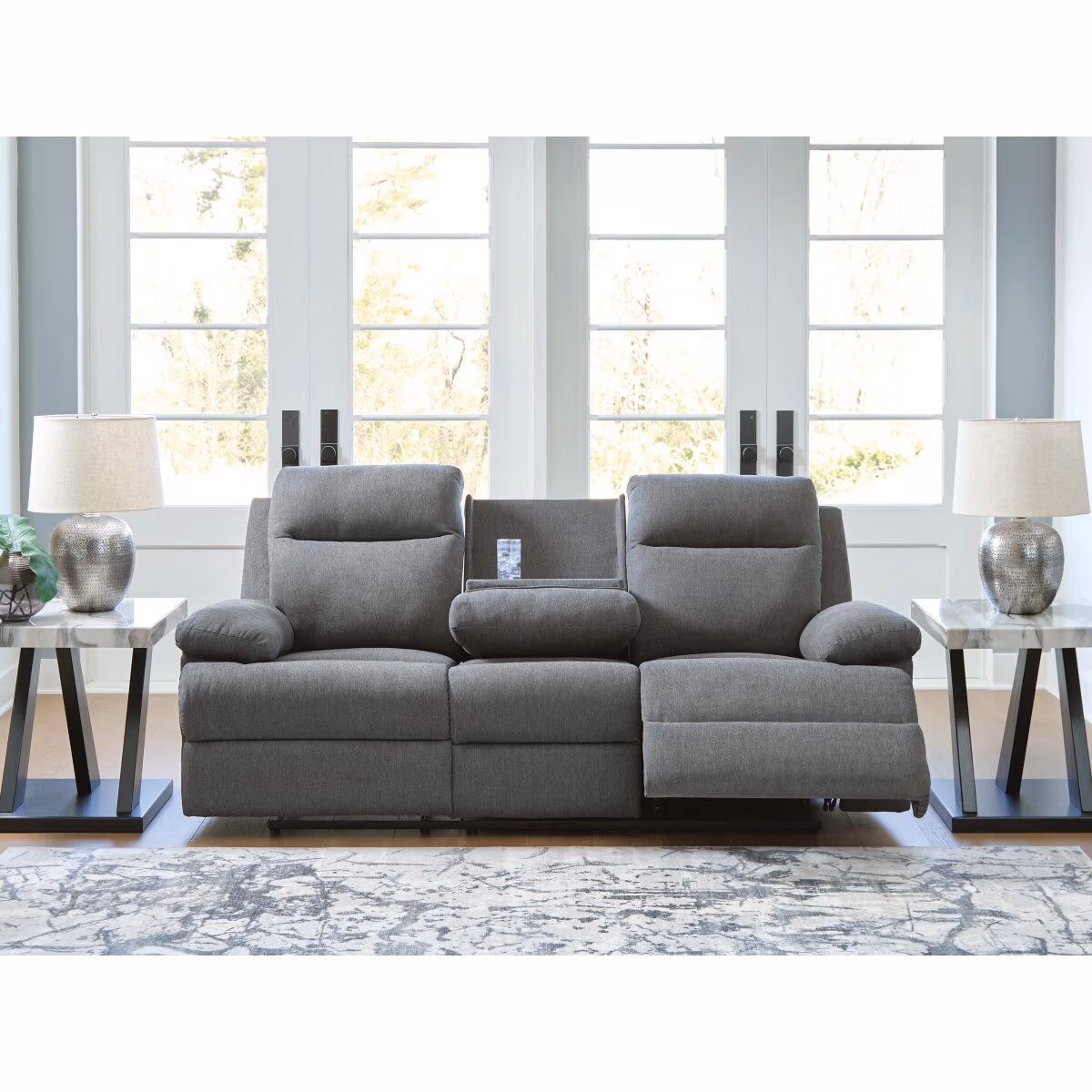 Side-Swipe Reclining Sofa with Drop Down Table - Image 8