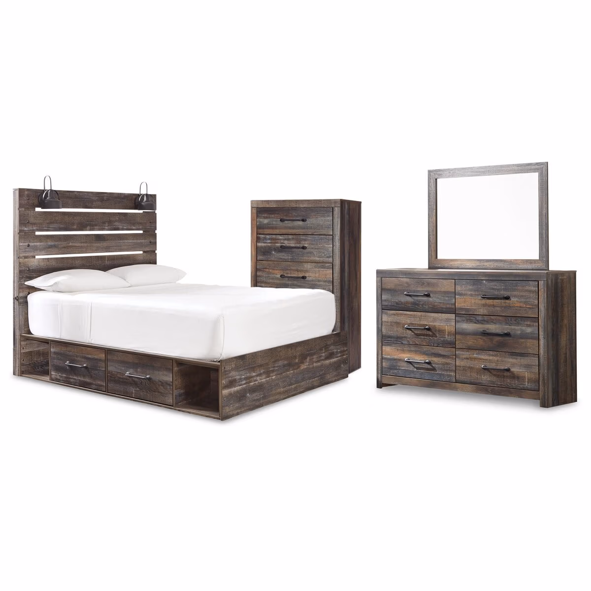 Drystan Queen Panel Bed with Storage, Dresser, Mirror and Chest - Image 2