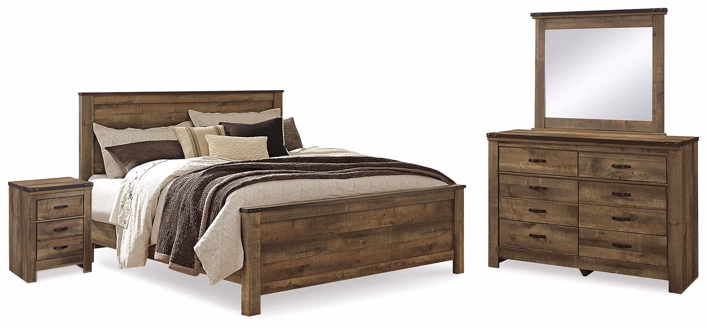e60afcc30efbddbeb0df25895cf67a96 Trinell King Panel Bed, Dresser, Mirror and Nightstand - Image 1