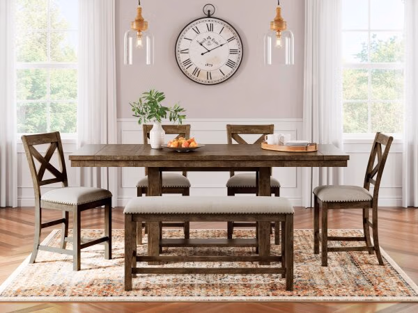 Moriville Counter Height Dining Table with 4 Barstools and Bench - Image 2