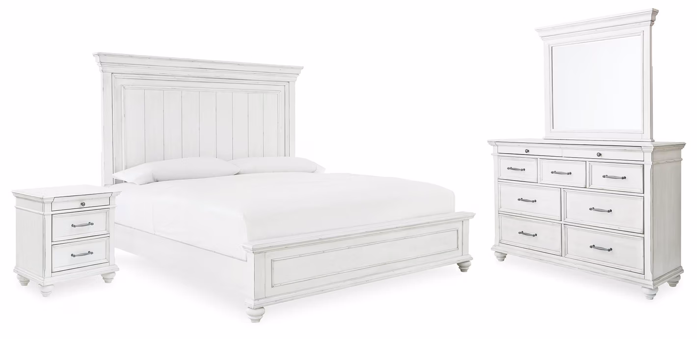 Kanwyn King Panel Bed, Dresser, Mirror and Nightstand
