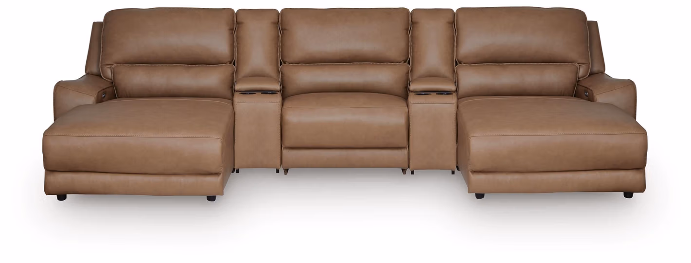 DeepWakes 5-Piece Reclining Sectional with Double Chaise and Storage Consoles