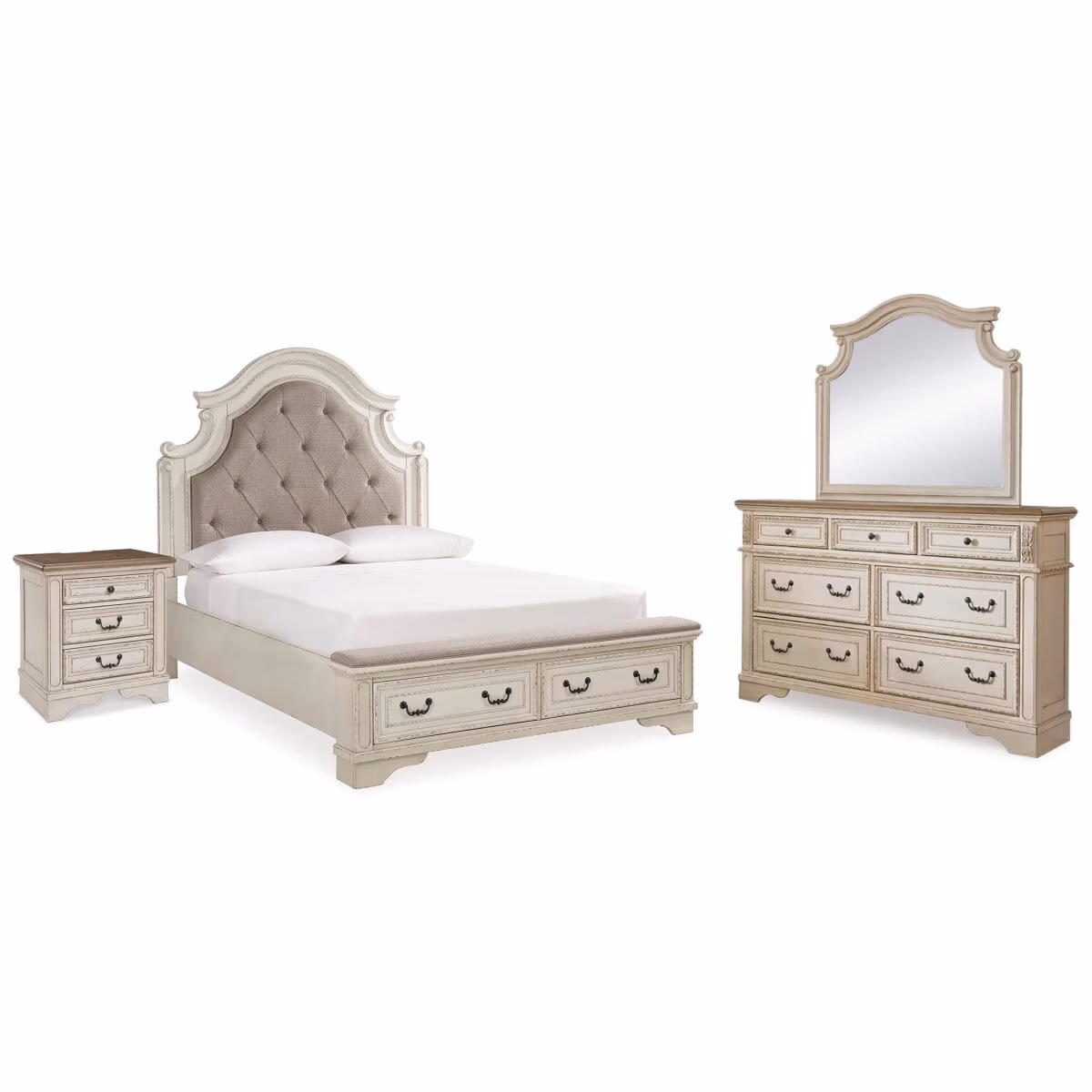 Realyn Queen Upholstery Panel Bed, Dresser, Mirror and Nightstand - Image 2