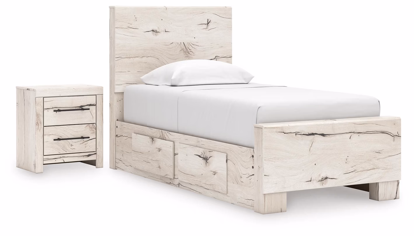 Lawroy Twin Panel Bed with Storage and Nightstand