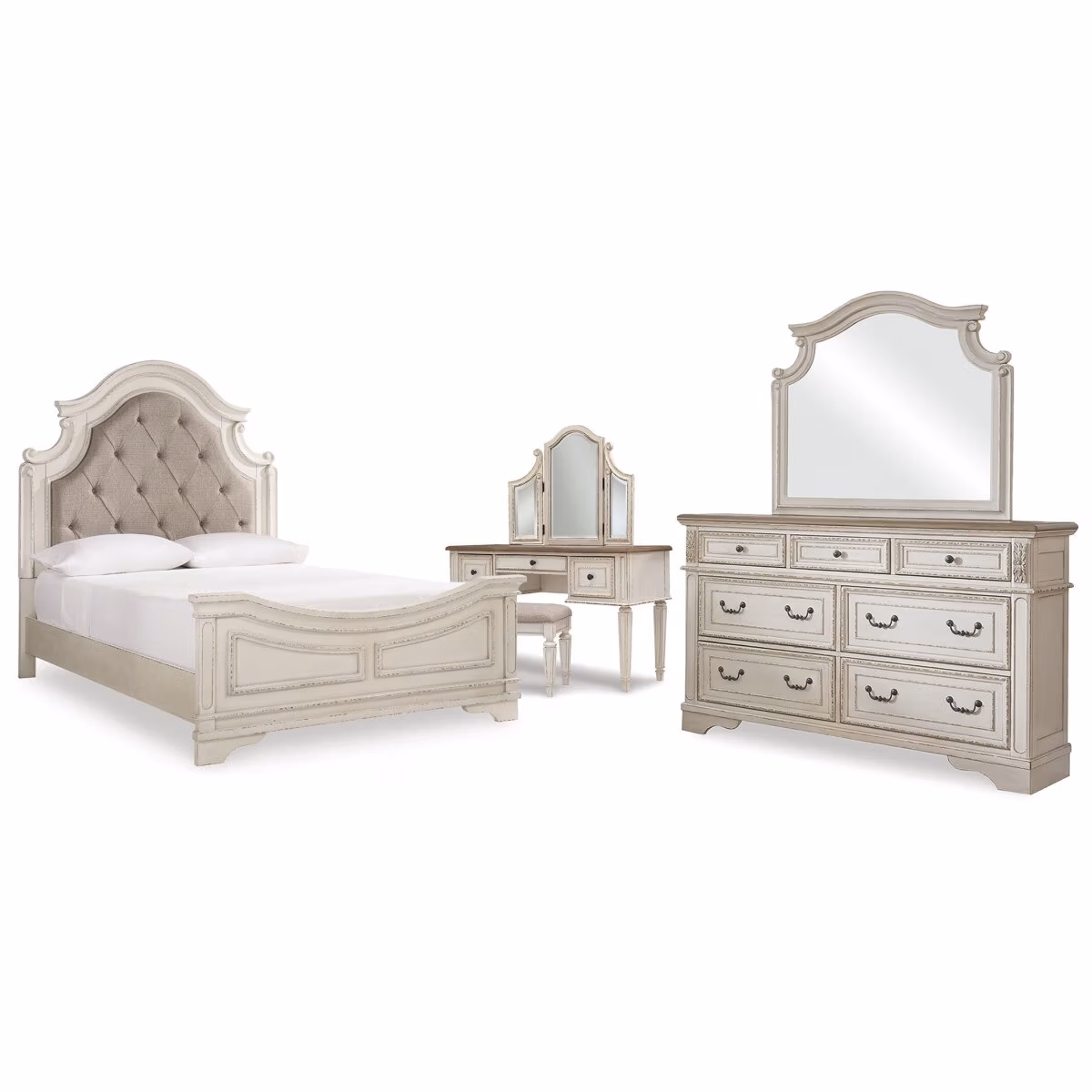 Realyn Queen Panel Bed, Dresser, Mirror and Vanity - Image 2