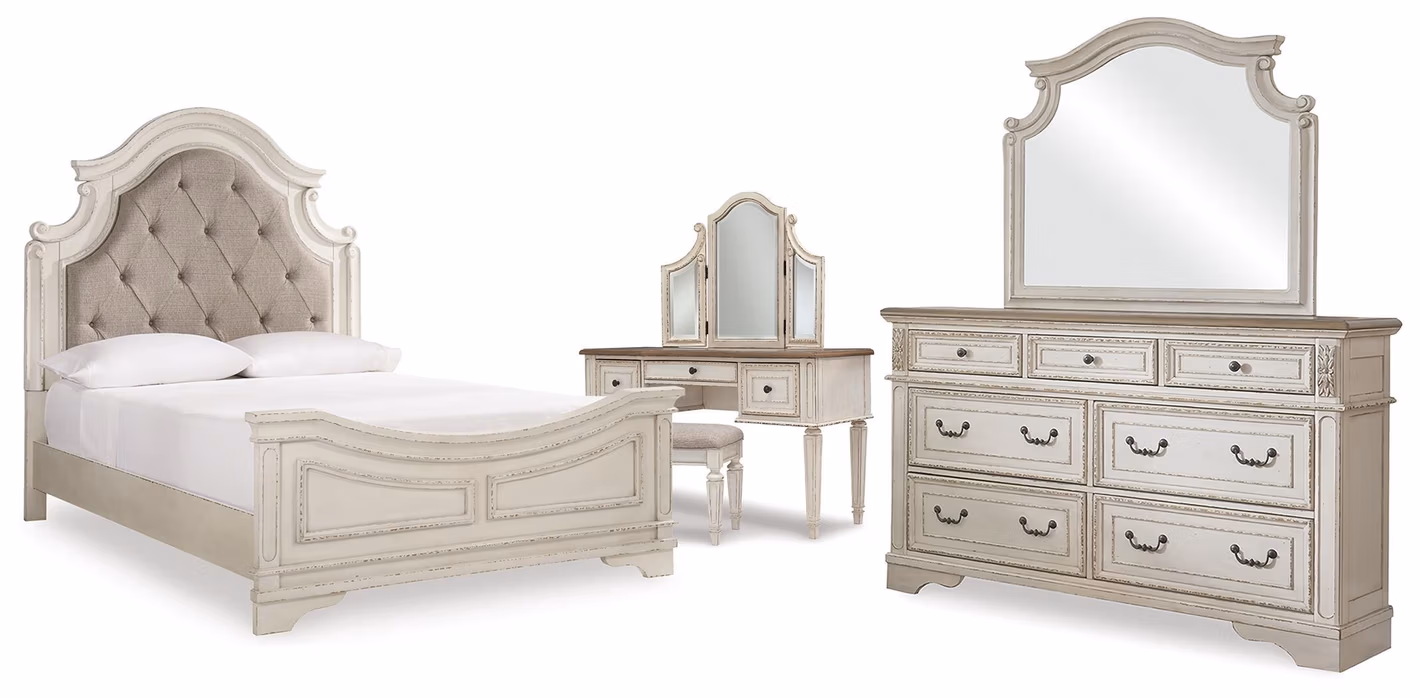 ff5c6ab2b25db48c1938e336b046fb2c Realyn Queen Panel Bed, Dresser, Mirror and Vanity - Image 1