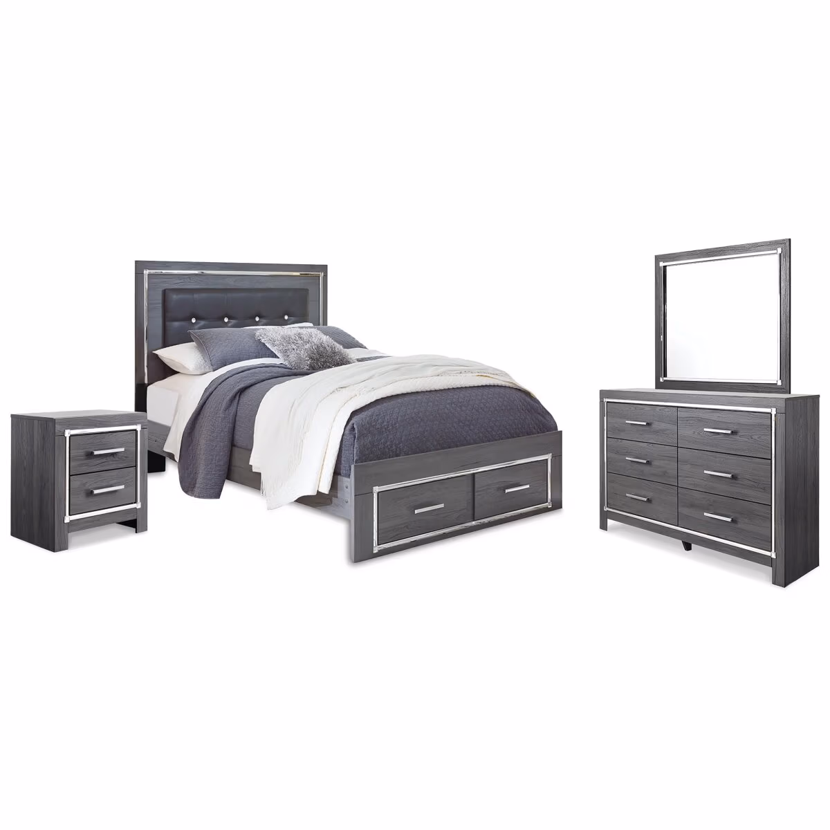 Lodanna Queen Upholstered Panel Storage Bed, Dresser, Mirror, and Nightstand - Image 2