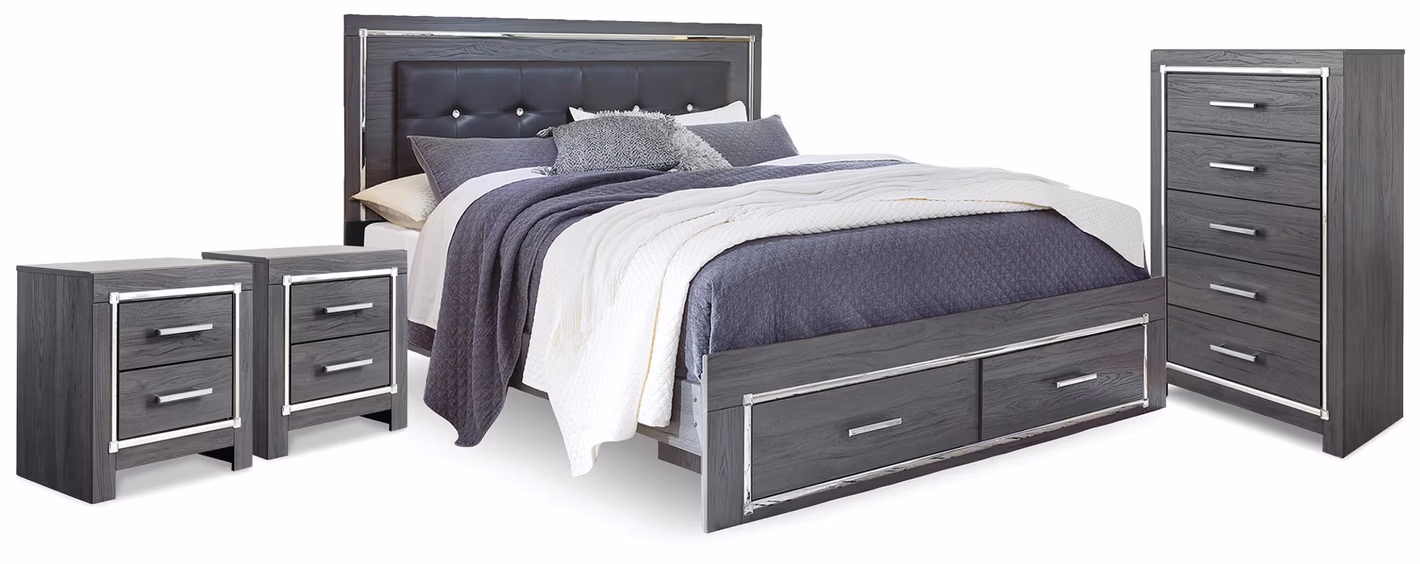 01977d86c10f7a58434689171b2c08e8 Lodanna King Storage Bed, Chest and 2 Nightstands - Image 1