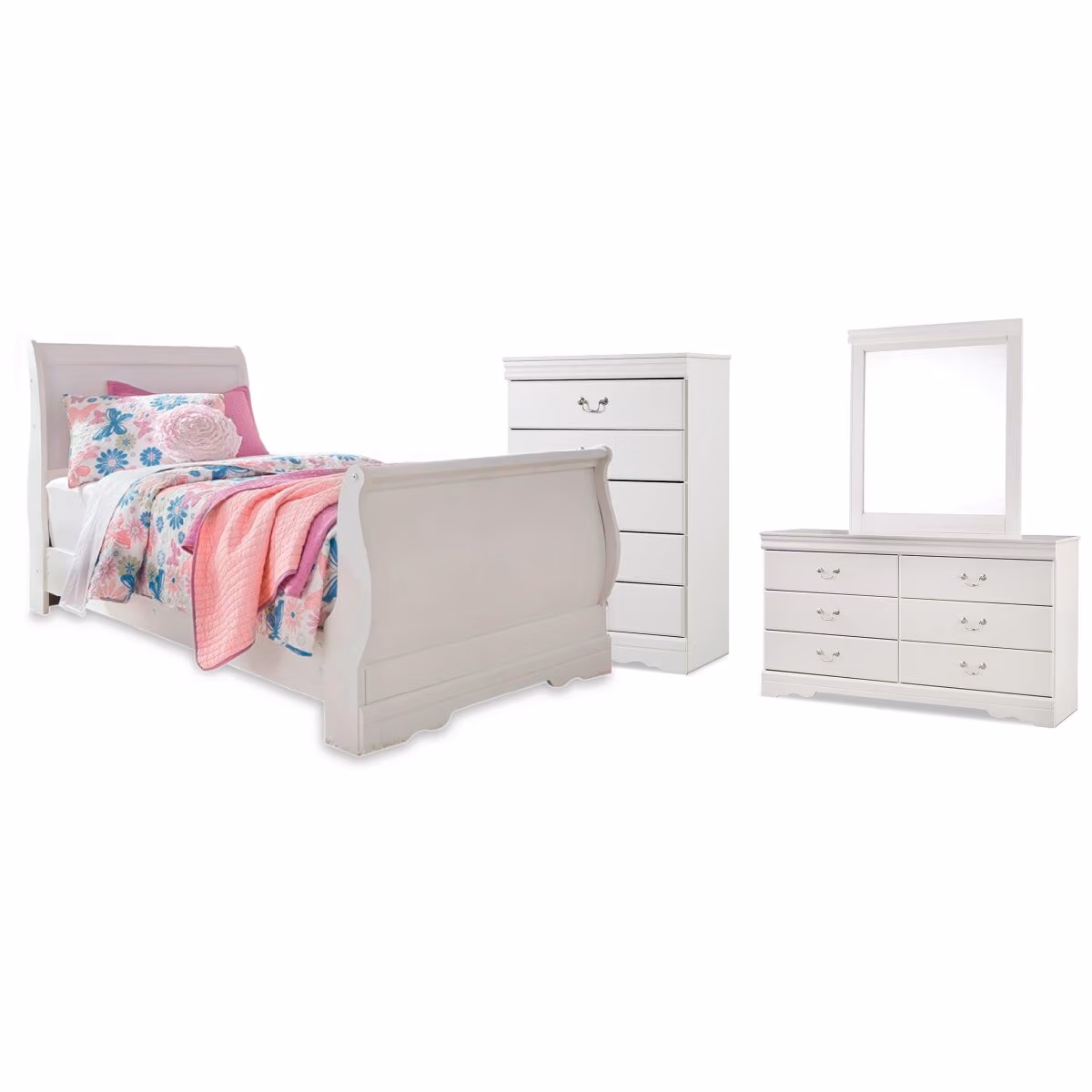 Anarasia Twin Sleigh Bed, Dresser, Mirror and Chest - Image 2