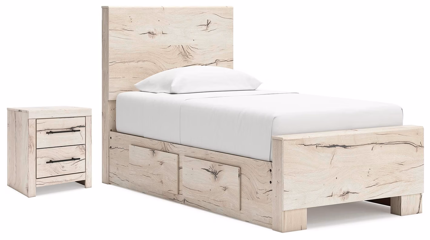 Lawroy Twin Panel Bed with Storage and Nightstand