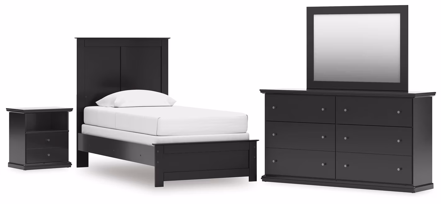Maribel Twin Panel Bed, Dresser, Mirror and Nightstand