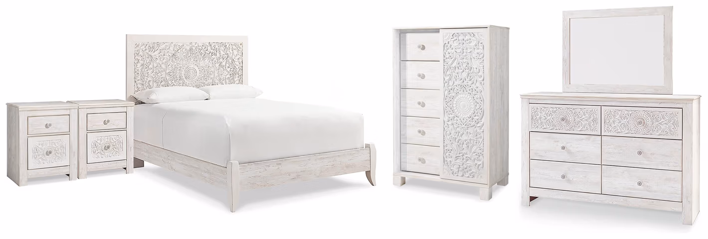 Paxberry Queen Panel Bed, Dresser, Mirror, Chest and 2 Nightstands