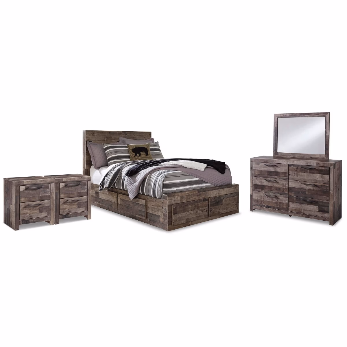 Derekson Full Panel Storage Bed, Dresser, Mirror and 2 Nightstands - Image 2
