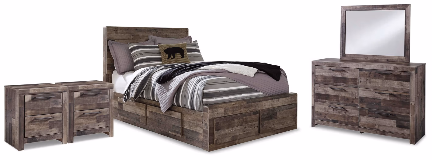 30a4eedbb25b2af76f690184f28a31e9 Derekson Full Panel Storage Bed, Dresser, Mirror and 2 Nightstands - Image 1
