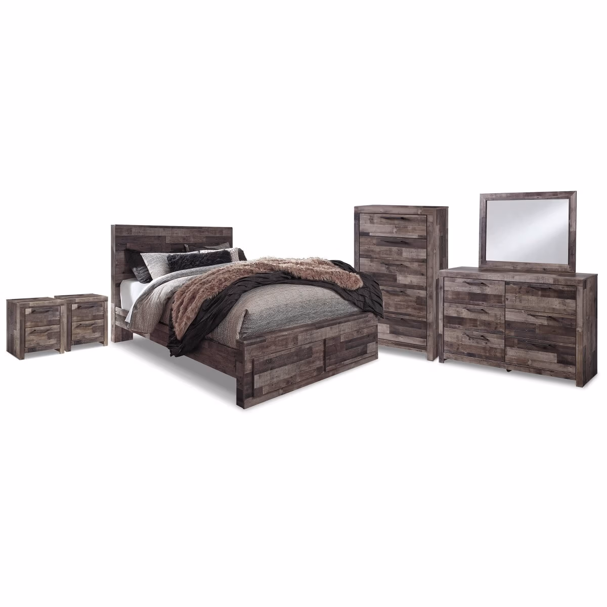 Derekson Queen Storage Bed, Dresser, Mirror, Chest and 2 Nightstands - Image 2