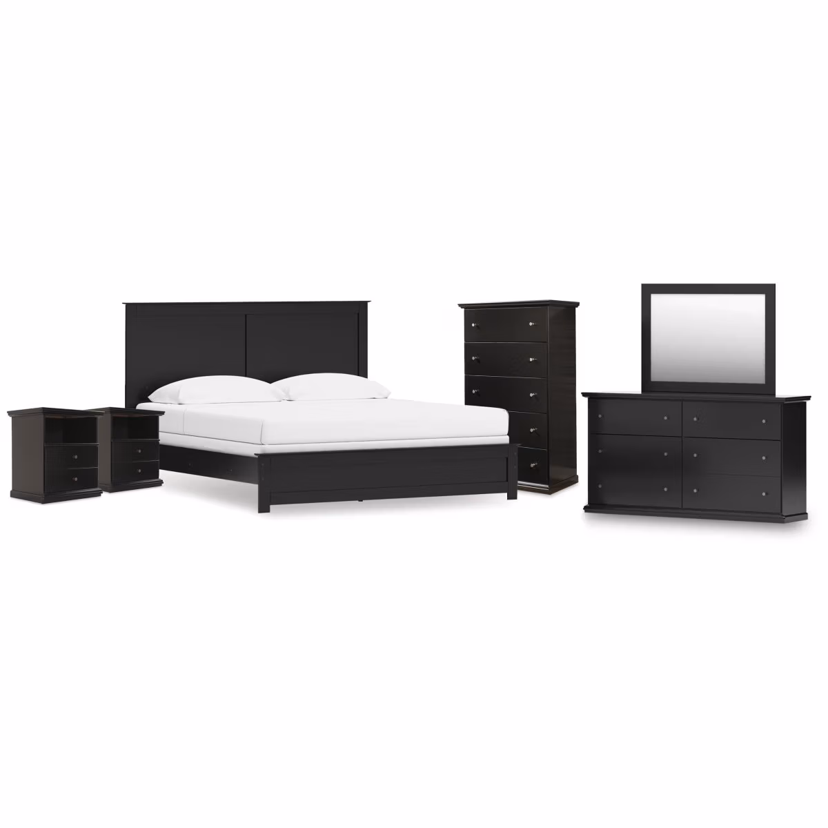 Maribel King Panel Bed, Dresser, Mirror, Chest, and 2 Nightstands - Image 2