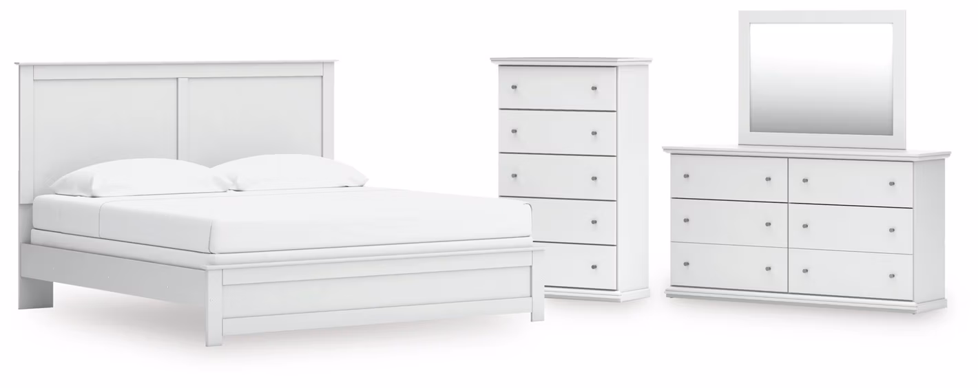 Bostwick Shoals King Panel Bed, Dresser, Mirror and Chest