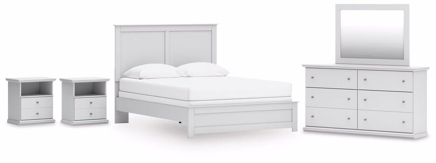 3f1d8167073f4c3c381a2eedbc63475d Bostwick Shoals Queen Panel Bed, Dresser, Mirror and 2 Nightstands - Image 1