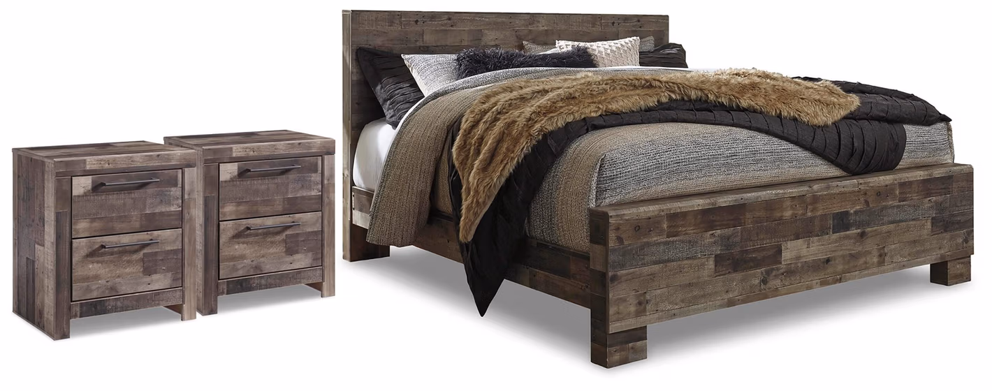 44a0972e4fd3042043942b5050623504 Derekson King Panel Bed and 2 Nightstands - Image 1