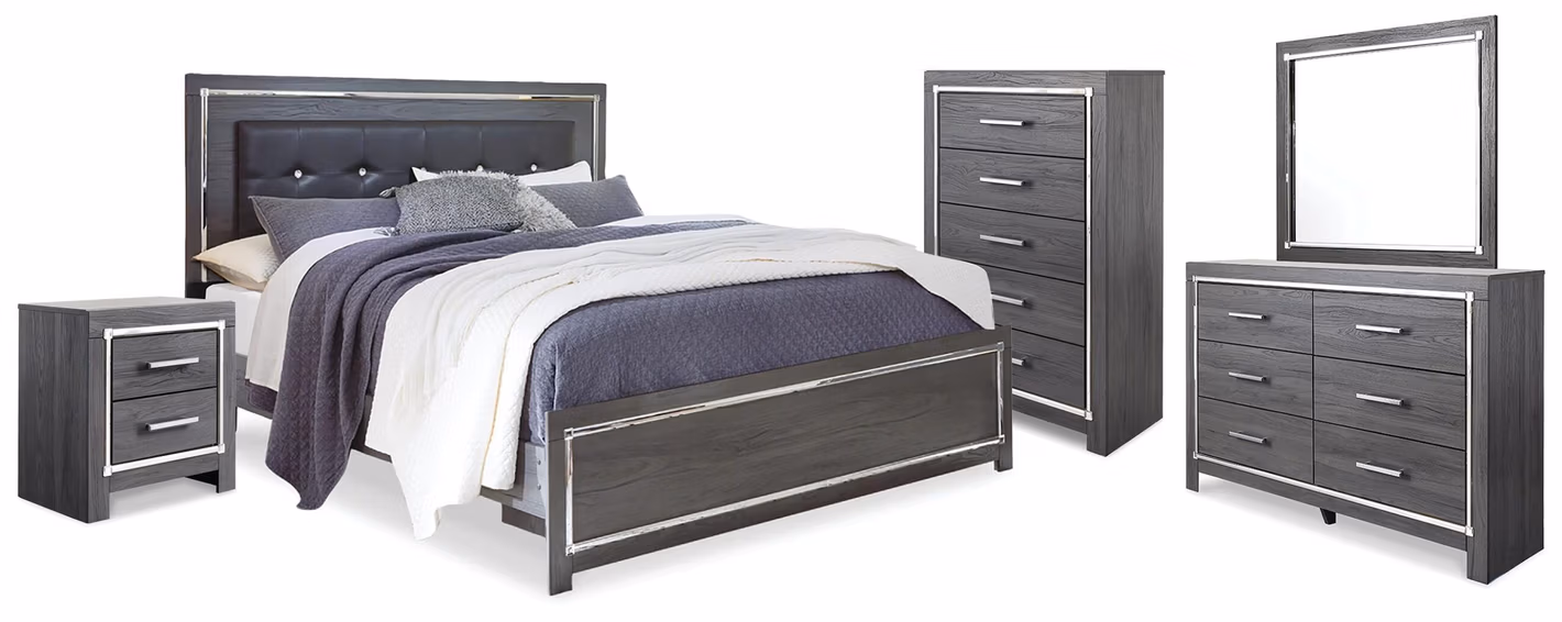 456f60f242f2feef7206c02ca8be4eff Lodanna King Upholstered Panel Bed, Dresser, Mirror, Chest and Nightstand - Image 1