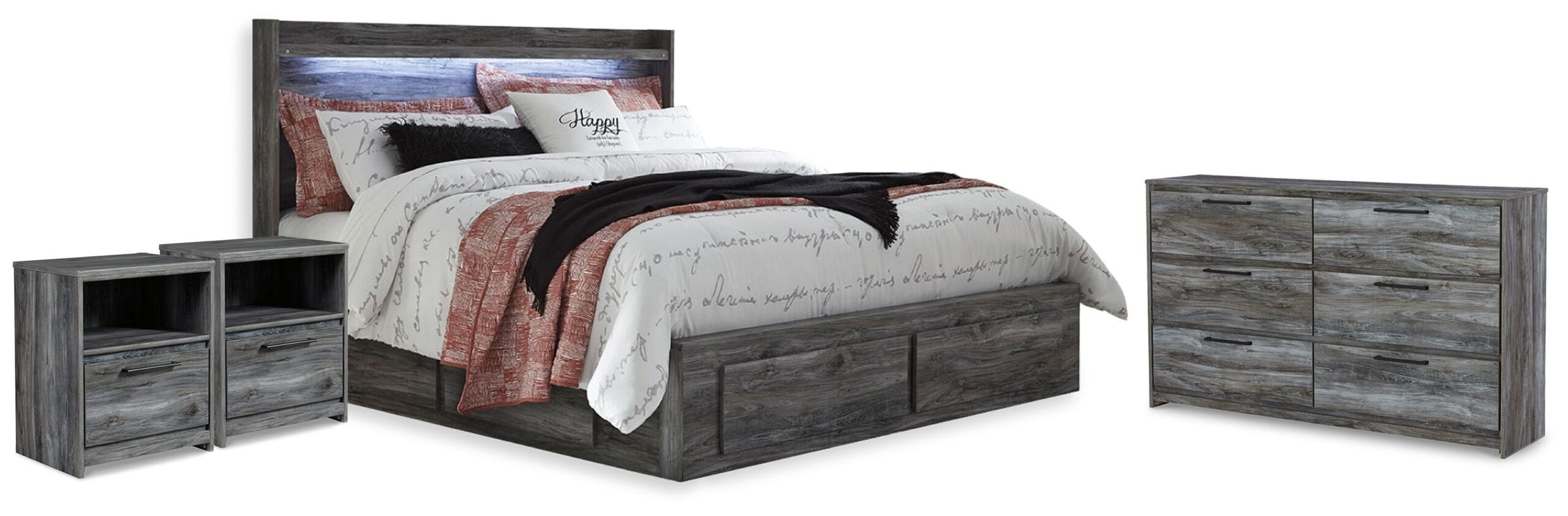 Baystorm King Storage Bed, Dresser and 2 Nightstands