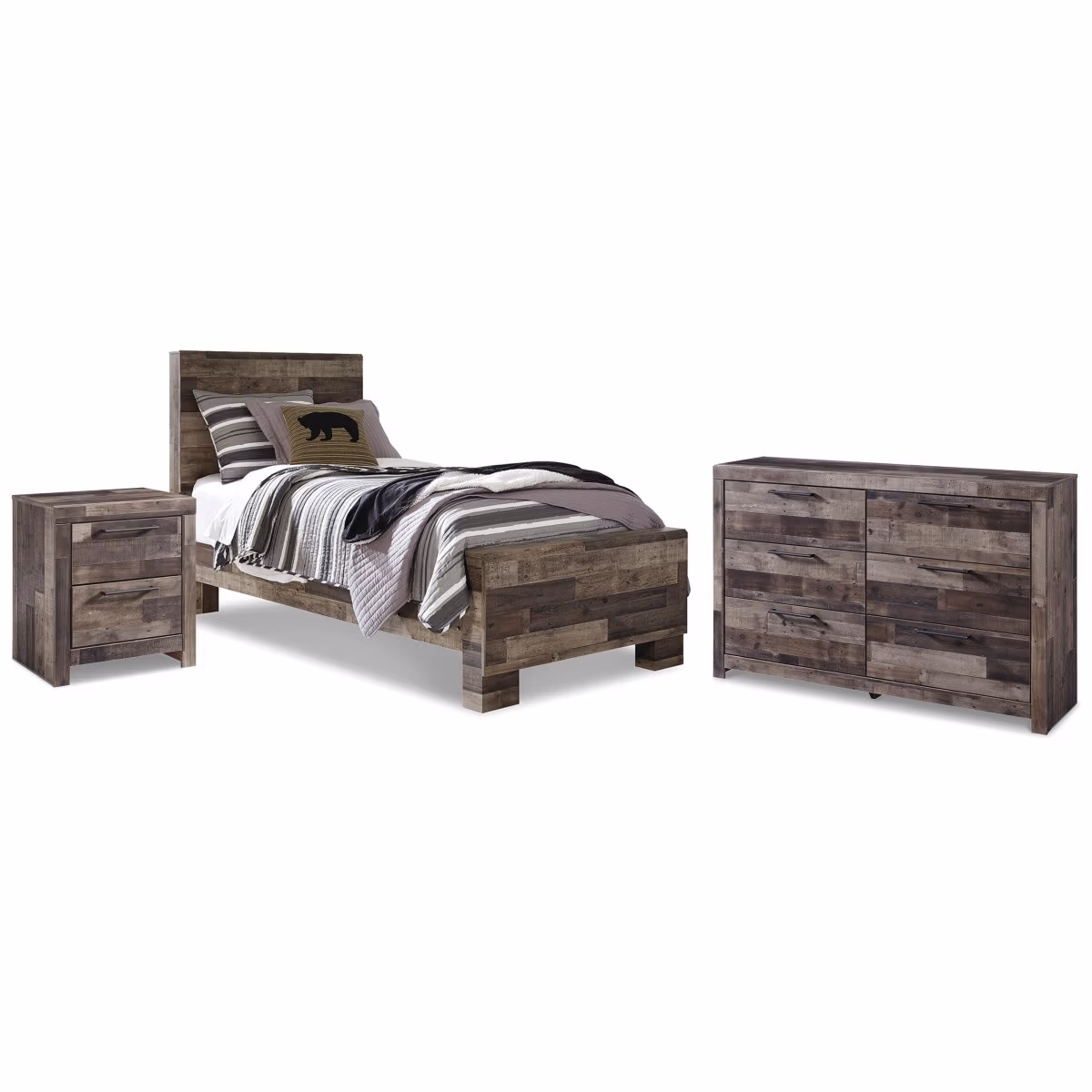 Derekson Twin Panel Bed, Dresser and Nightstand - Image 2