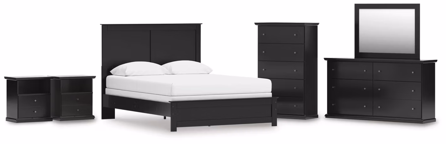 Maribel Queen Panel Bed, Dresser, Mirror, Chest and 2 Nightstands