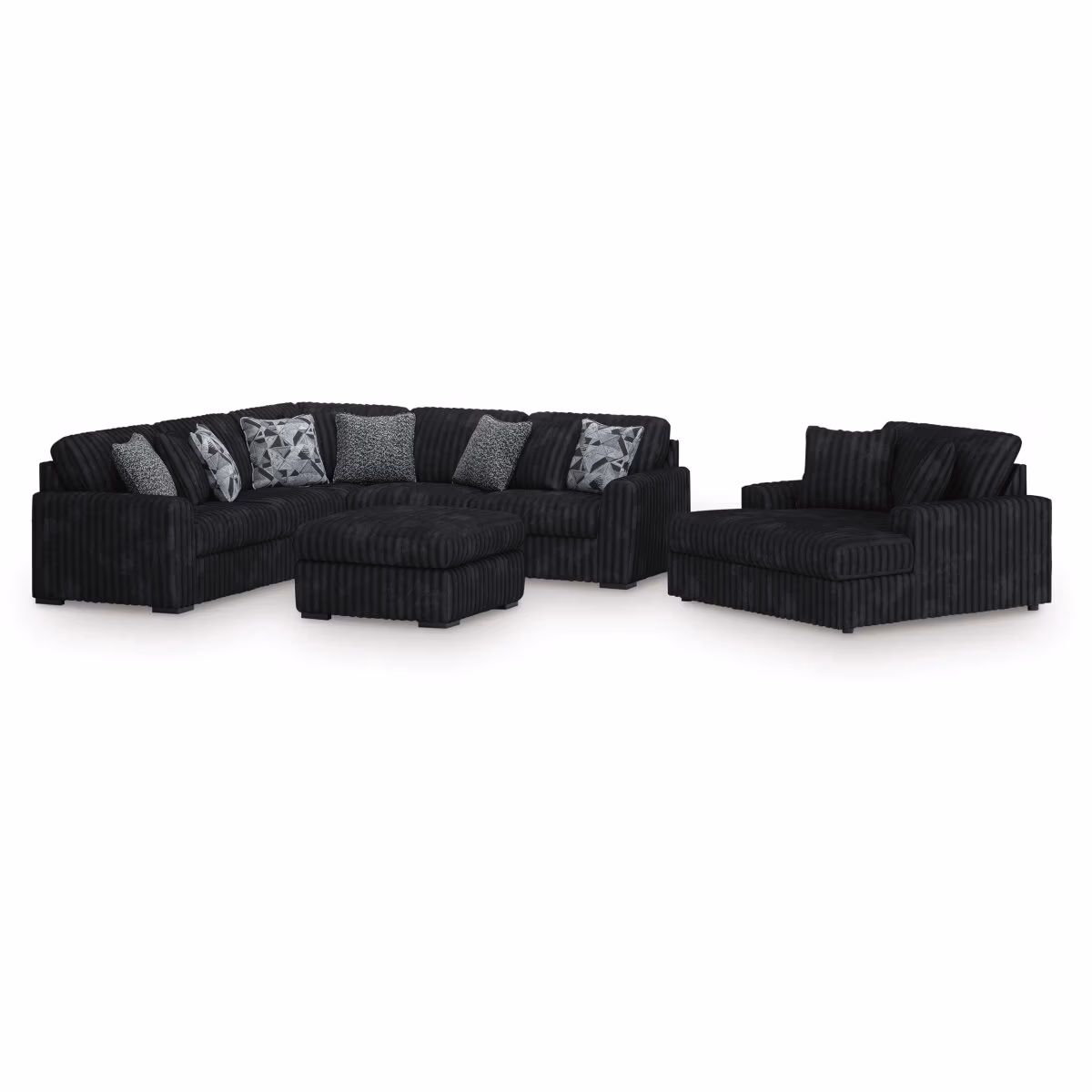 Midnight-Madness 3-Piece Sectional, Chaise and Oversized Accent Ottoman - Image 2