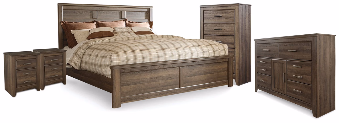 Juararo King Panel Bed, Dresser, Chest and 2 Nightstands