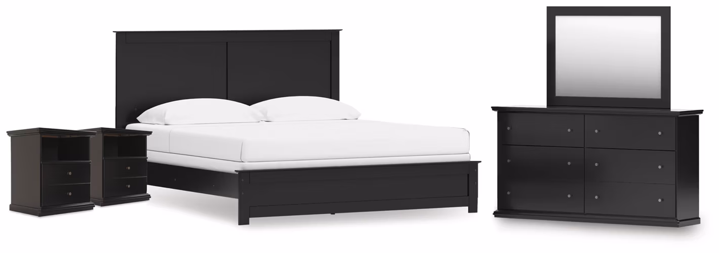 Maribel King Panel Bed, Dresser, Mirror and 2 Nightstands