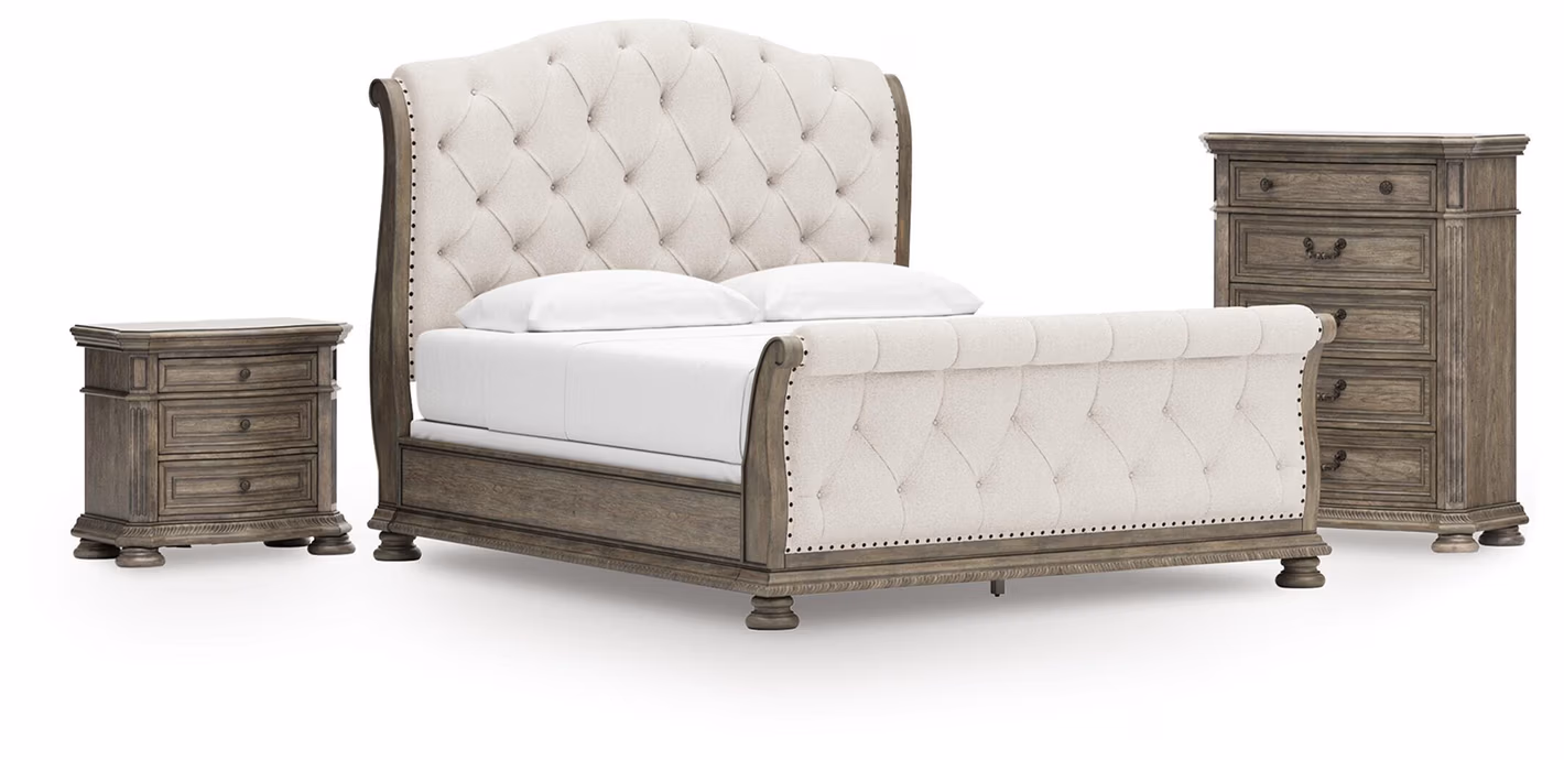 Ardenfield California King Sleigh Bed, Chest and Nightstand