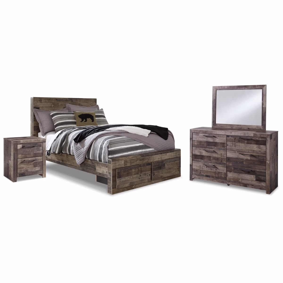 Derekson Full Panel Storage Bed, Dresser, Mirror and Nightstand - Image 2