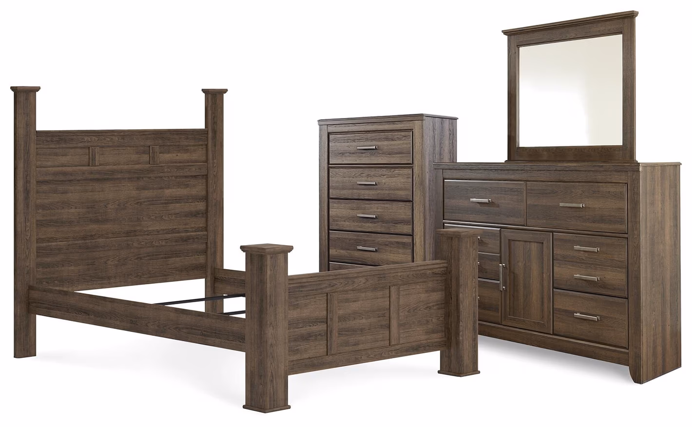 85a4334160a72c104da120764b850877 Juararo Queen Poster Bed, Dresser and Mirror - Image 1